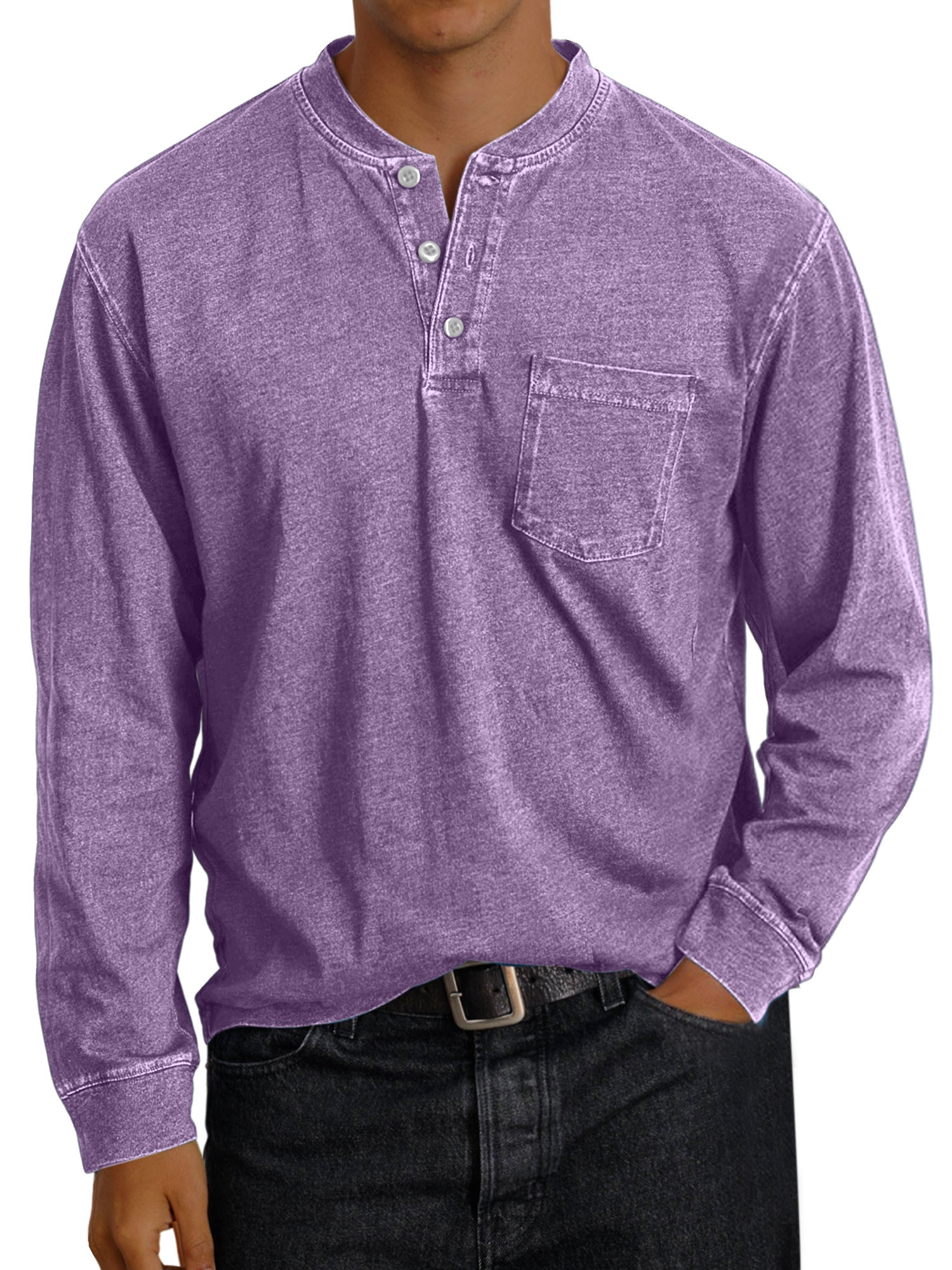 Men's Vintage Solid Color Pocket Button Henley Shirt