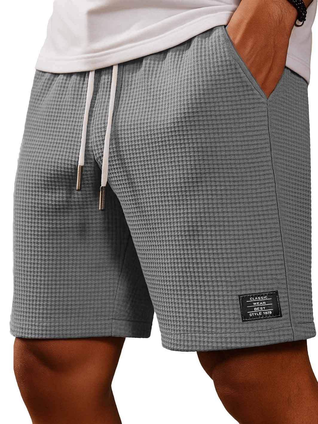 Men's Fashion Everyday Casual Waffle Fabric Embroidered Logo Pocket Shorts