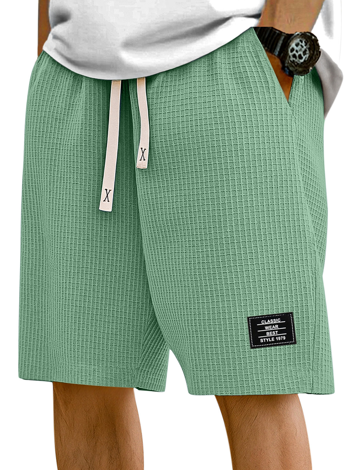 Men's Simple Solid Color Waffle Texture Casual Shorts