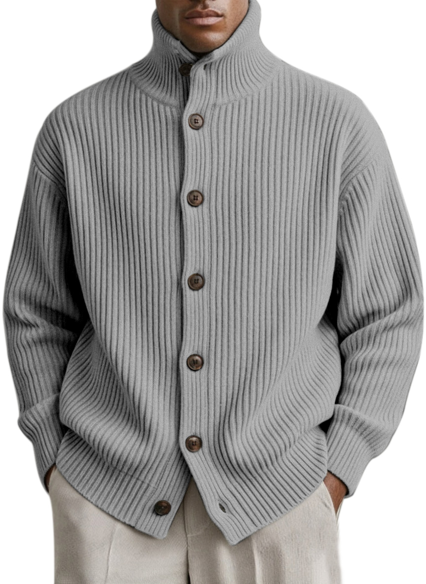 Men's Simple And Fashionable Vertical Pit Strip High Collar Button Cardigan Jacket