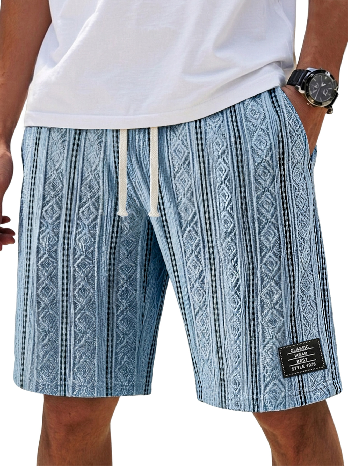 Men's Casual Textured Embroidered Logo Loose Comfort Shorts