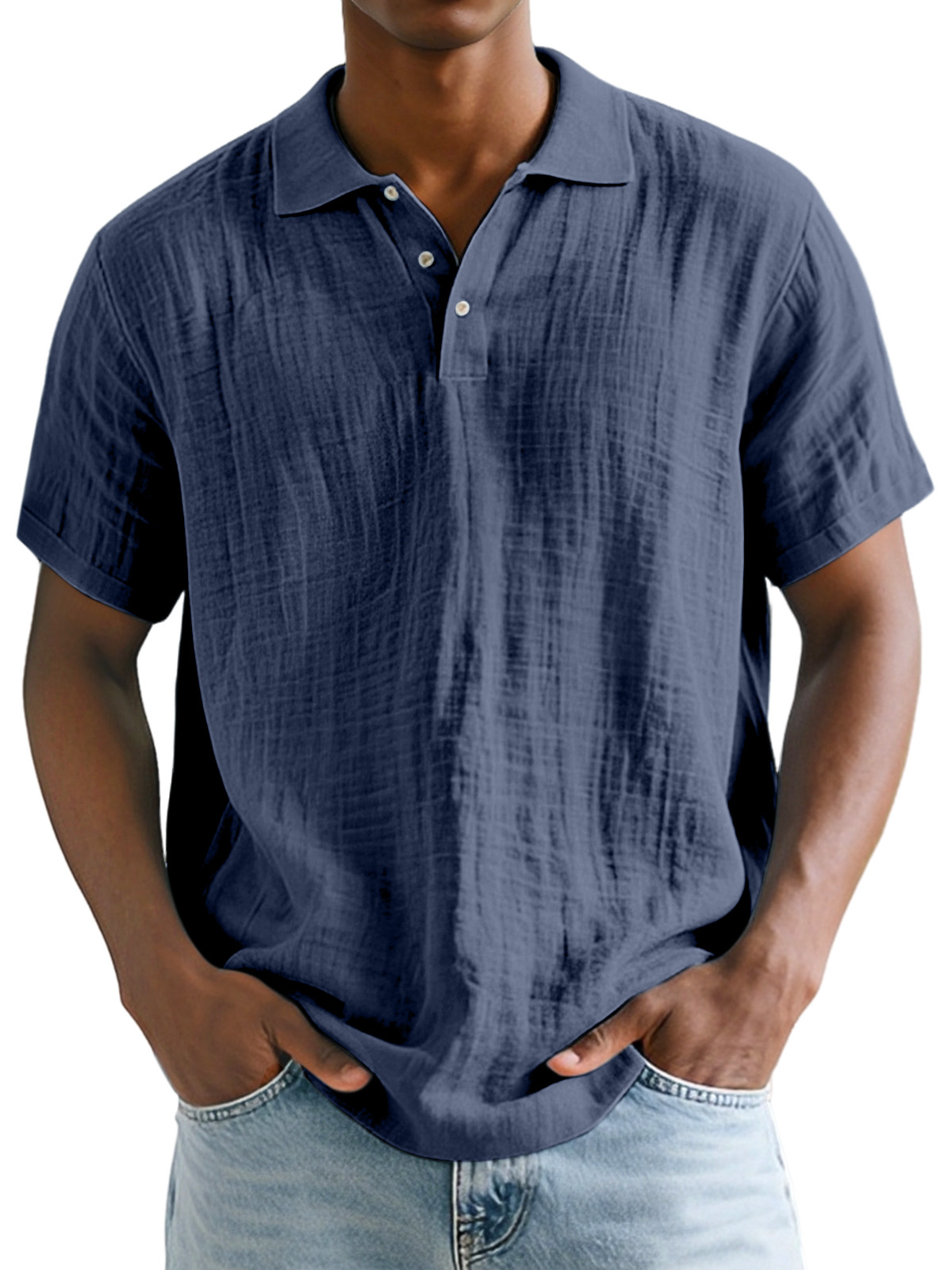 Men's Daily Simple Comfortable And Breathable Linen Lapel Polo Shirt