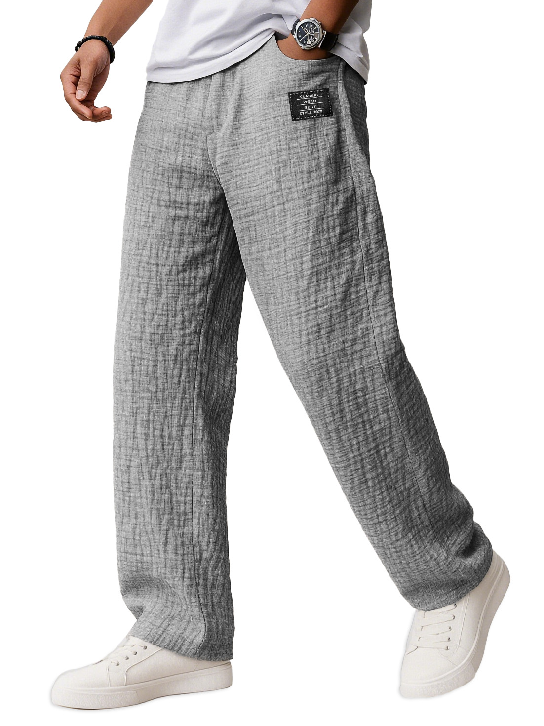 Men's Wear Fashionable Daily Texture Fabric Pockets Loose Tether Elastic Waist Embroidery Logo Pants