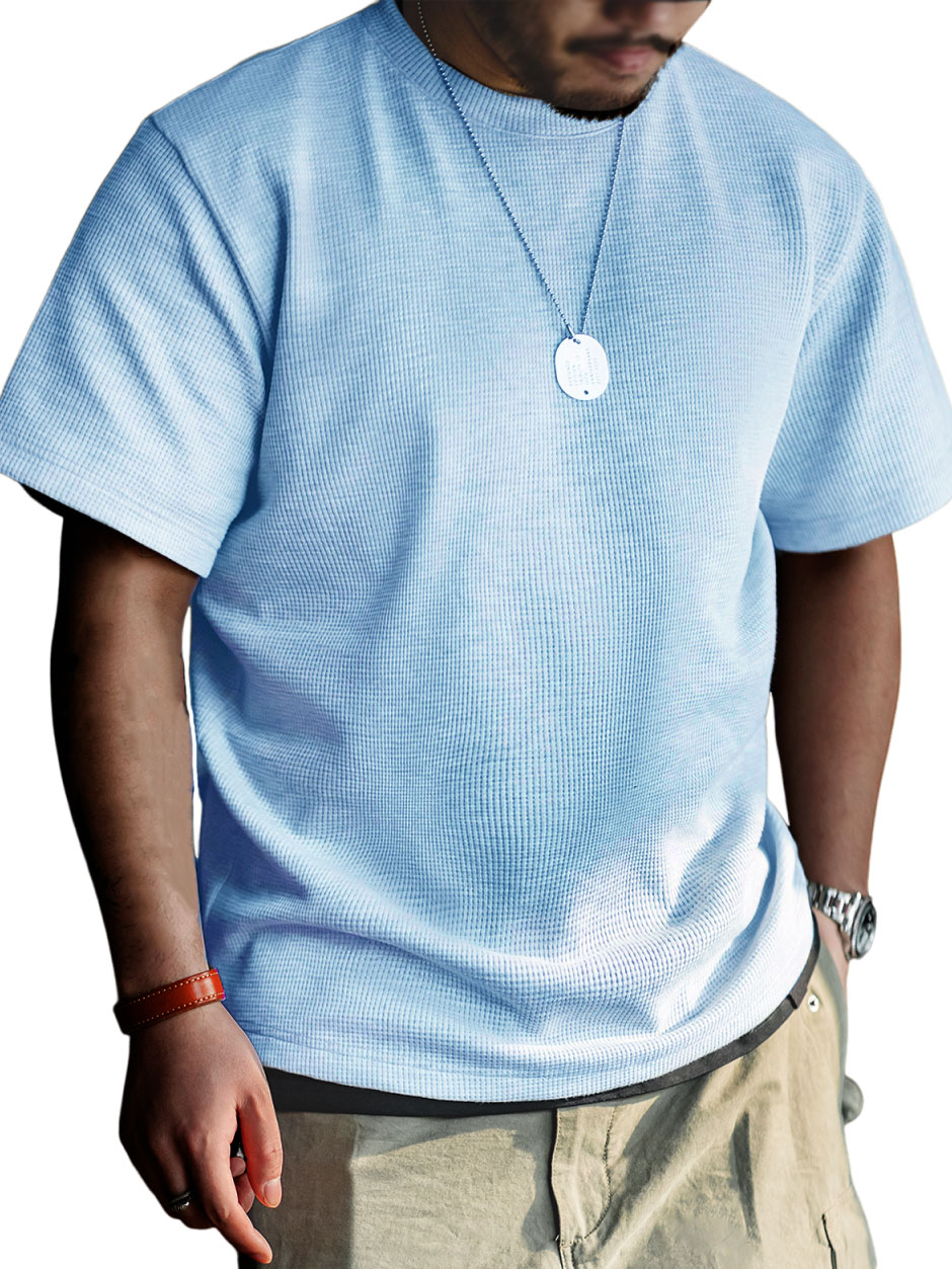 Men's Simple Waffle Fabric Short-Sleeved Round Neck T-shirt
