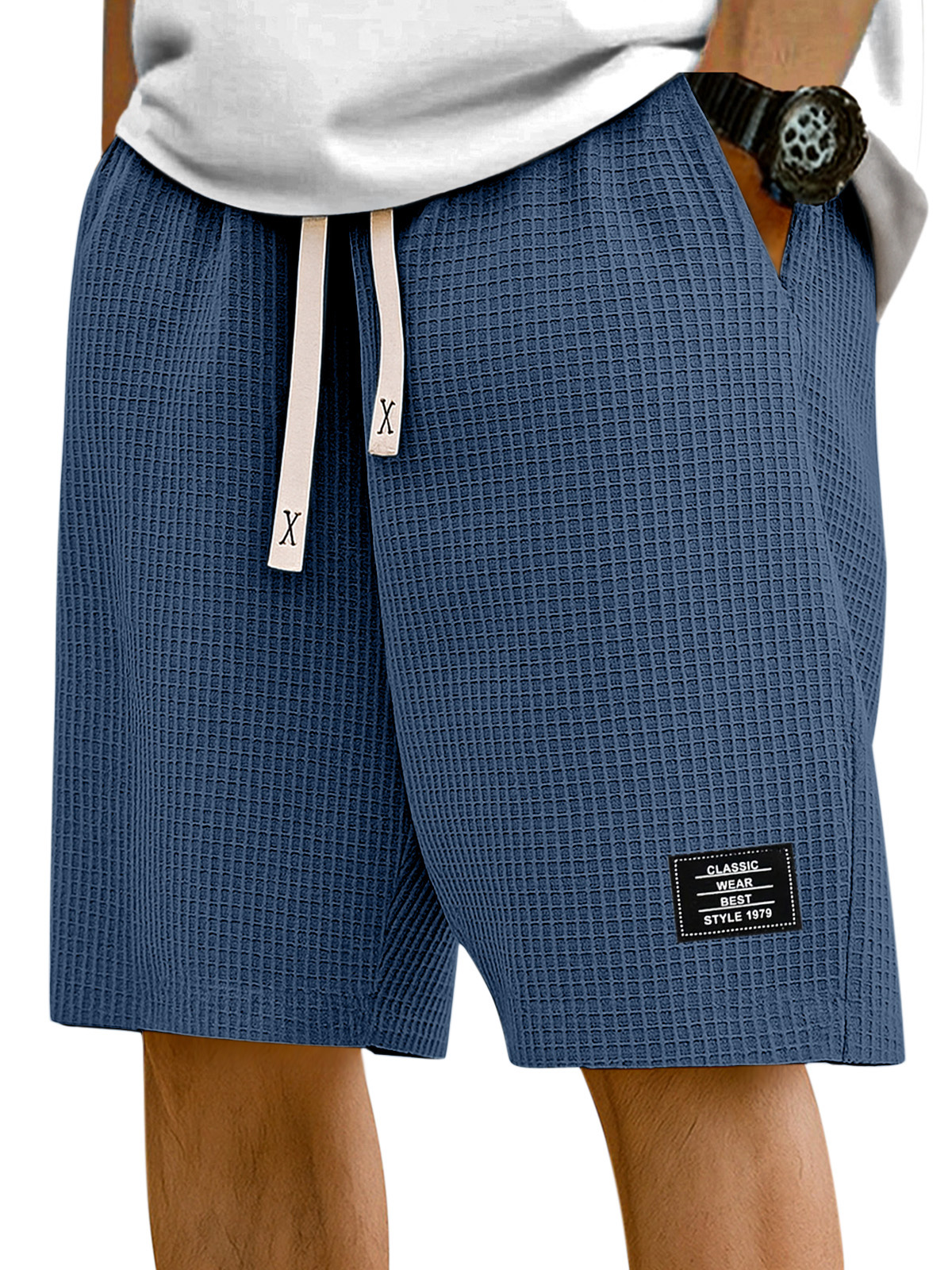 Men's Simple Solid Color Waffle Texture Casual Shorts