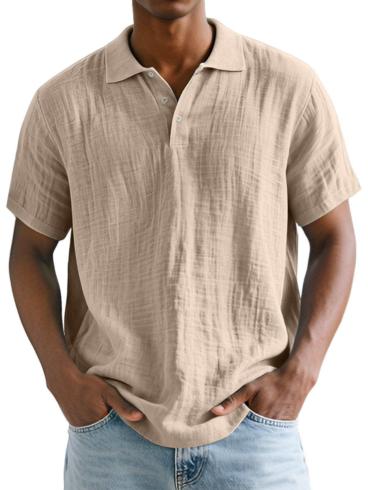 Men's Daily Simple Comfortable And Breathable Linen Lapel Polo Shirt