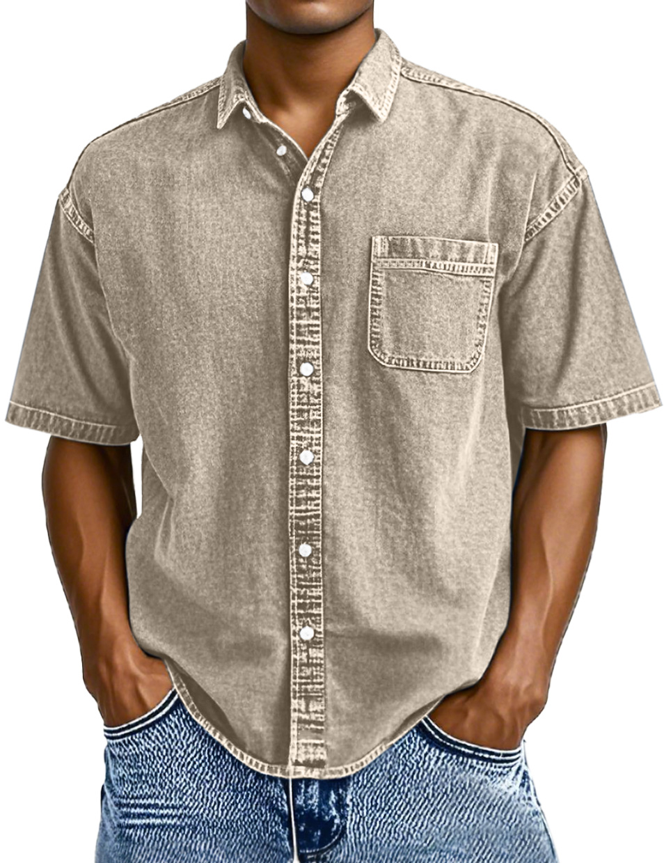 Men's Retro Solid Color Simple Lapel Button-down Short-sleeved Shirt