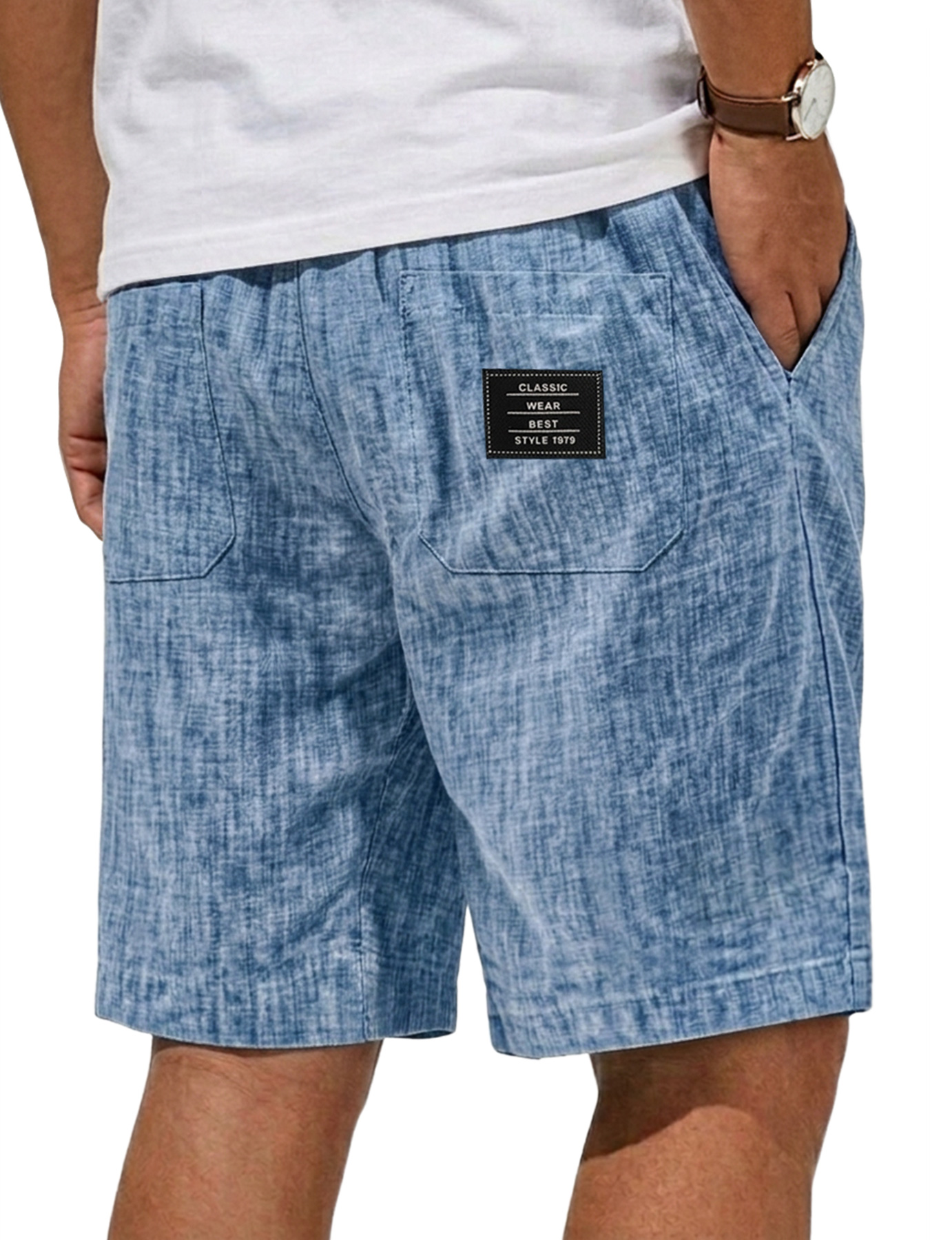 Men's Breathable Linen Embroidered Logo Casual Shorts