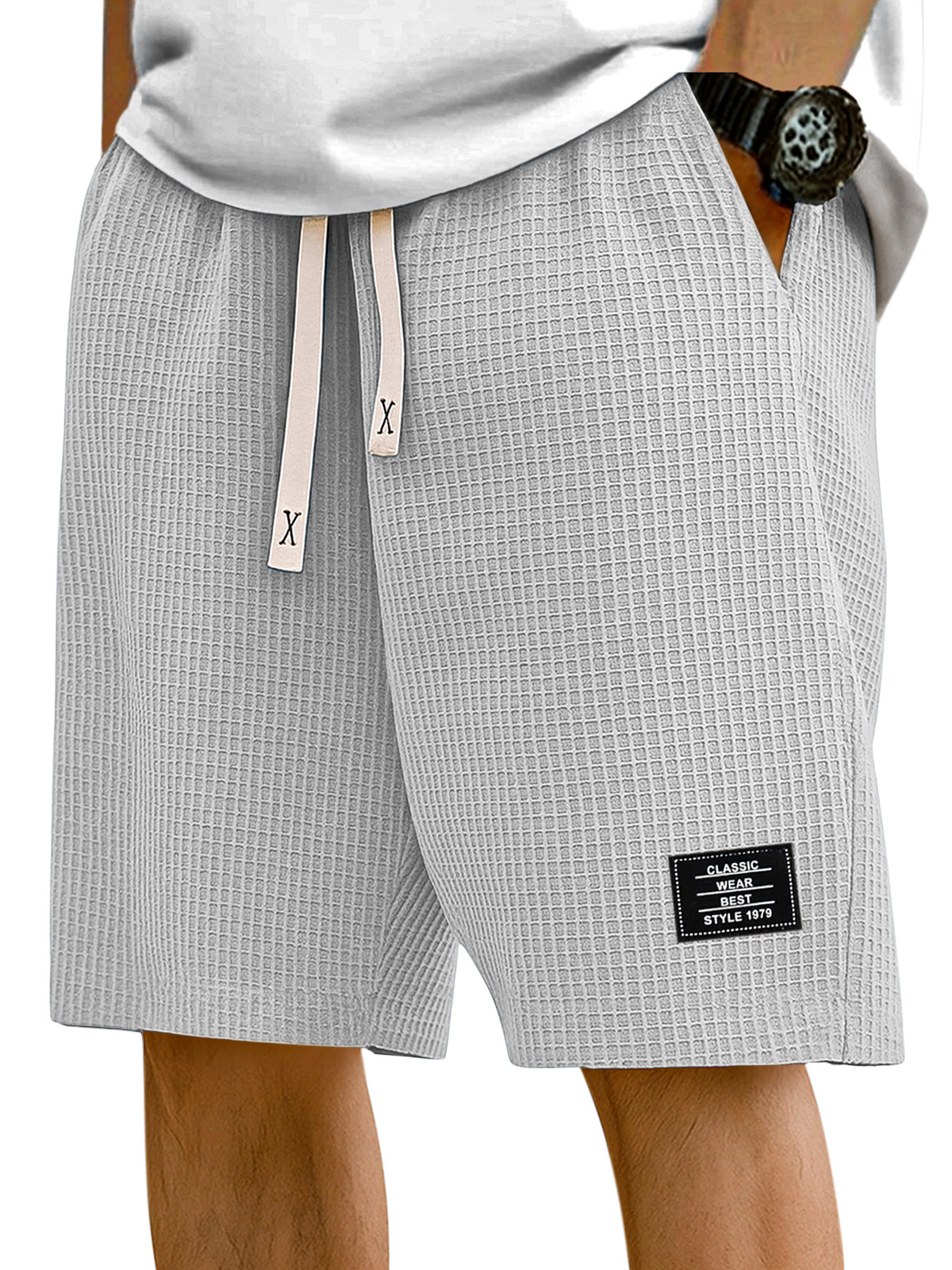 Men's Simple Solid Color Waffle Texture Casual Shorts