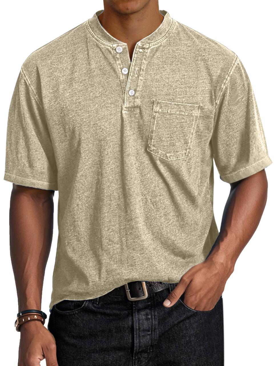 Men's Casual Retro Comfort Short Sleeve Button-Down Henley