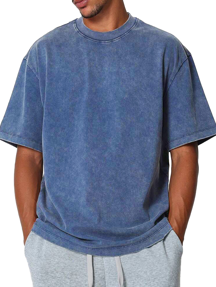 Men's Fashion Casual Retro Distressed Pure Cotton Round Neck Short-sleeved T-shirt 