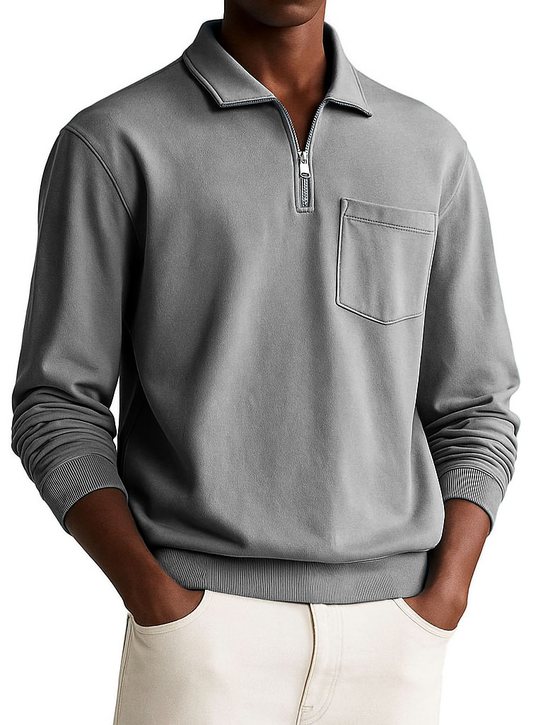 Men's Stylish Retro Everyday Multicolor Long-sleeved Lapel Pocket Polo Shirt 