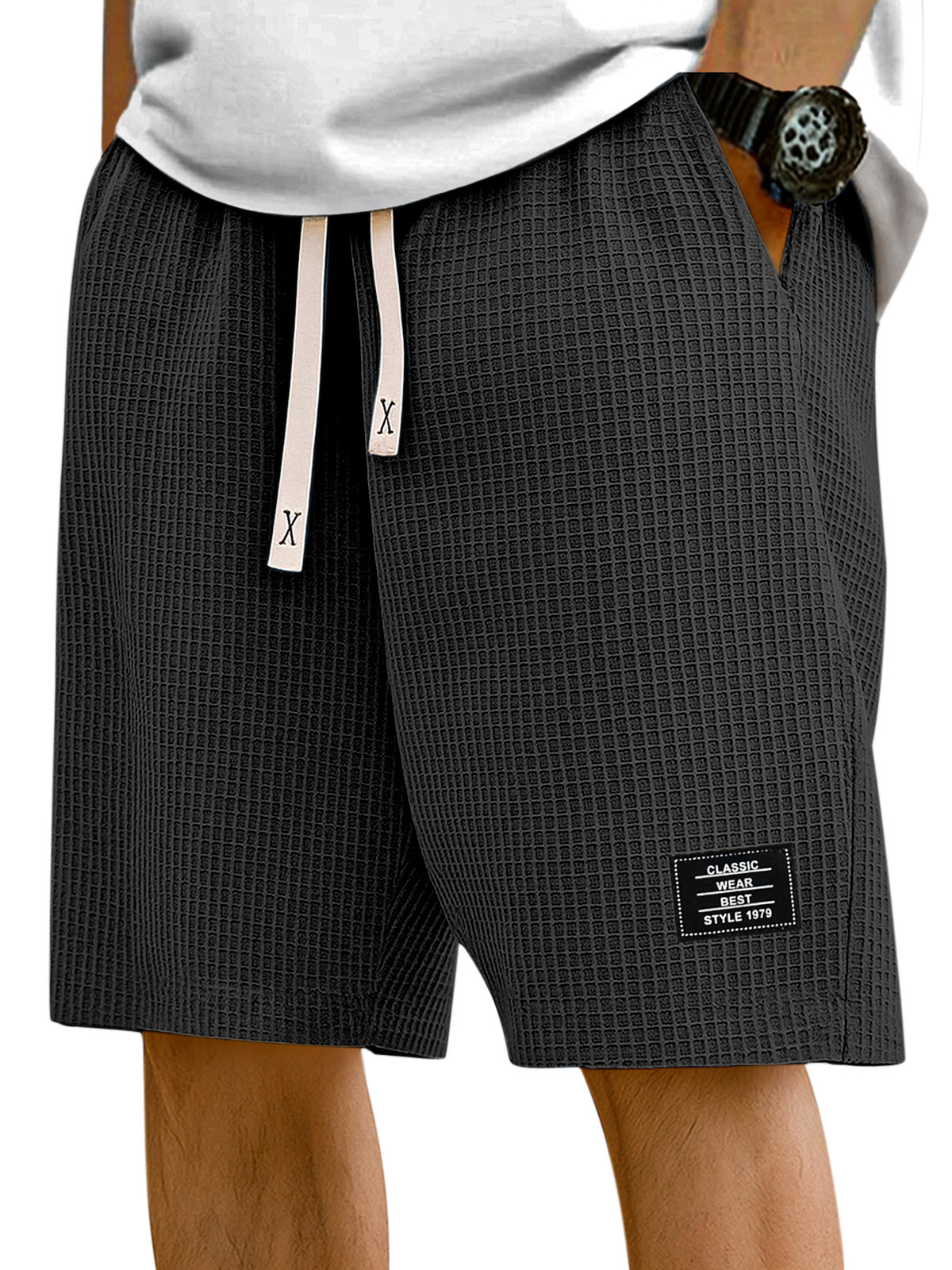 Men's Simple Solid Color Waffle Texture Casual Shorts