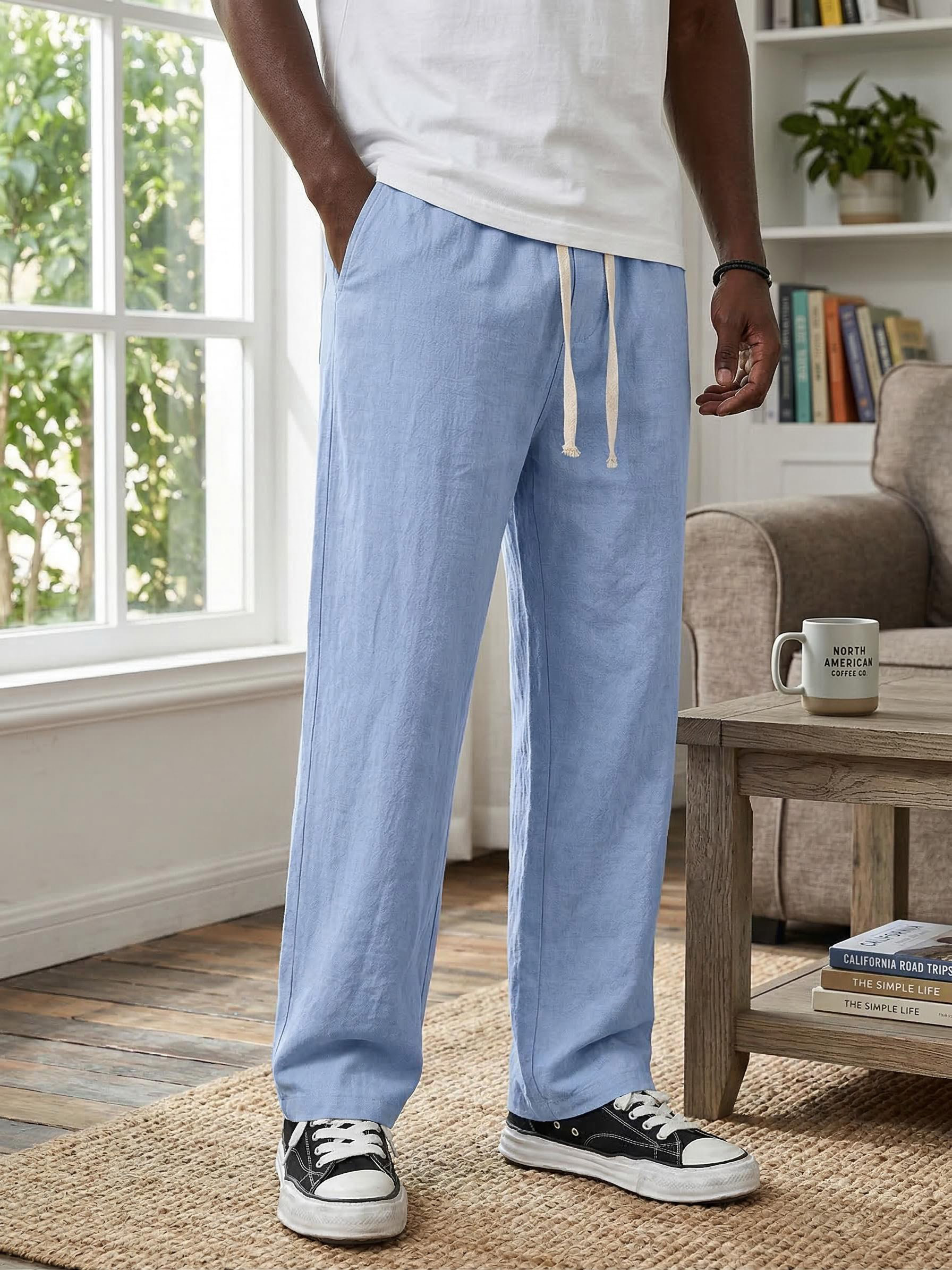 Men's Simple Solid Color Cotton And Linen Breathable And Comfortable Trousers