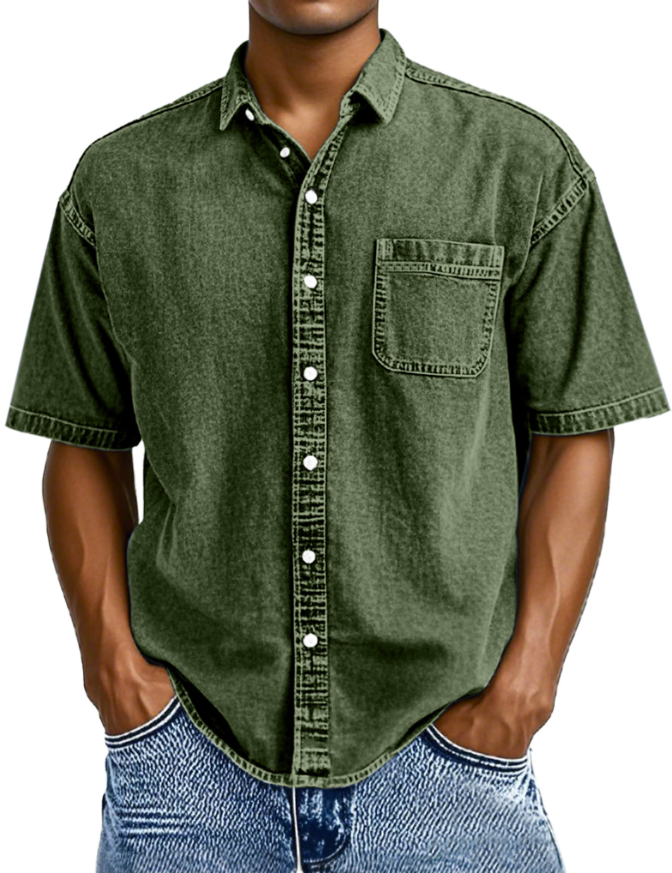 Men's Retro Solid Color Simple Lapel Button-down Short-sleeved Shirt