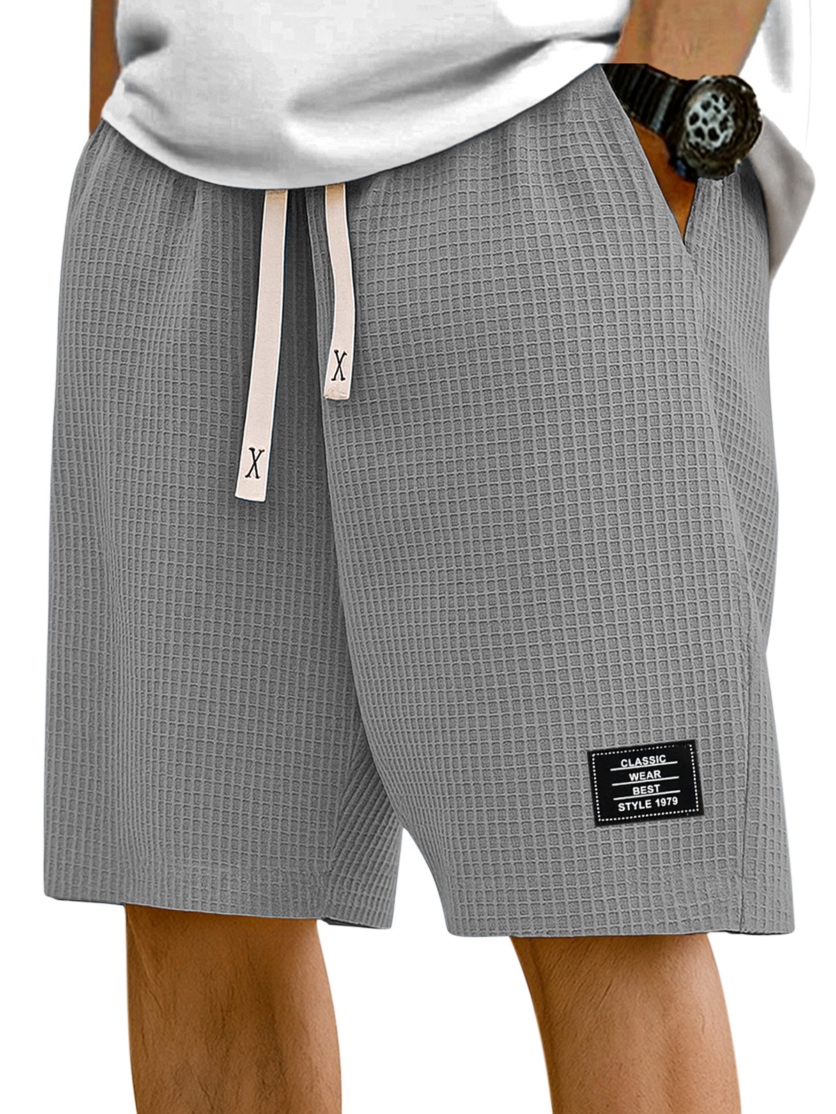 Men's Simple Solid Color Waffle Texture Casual Shorts