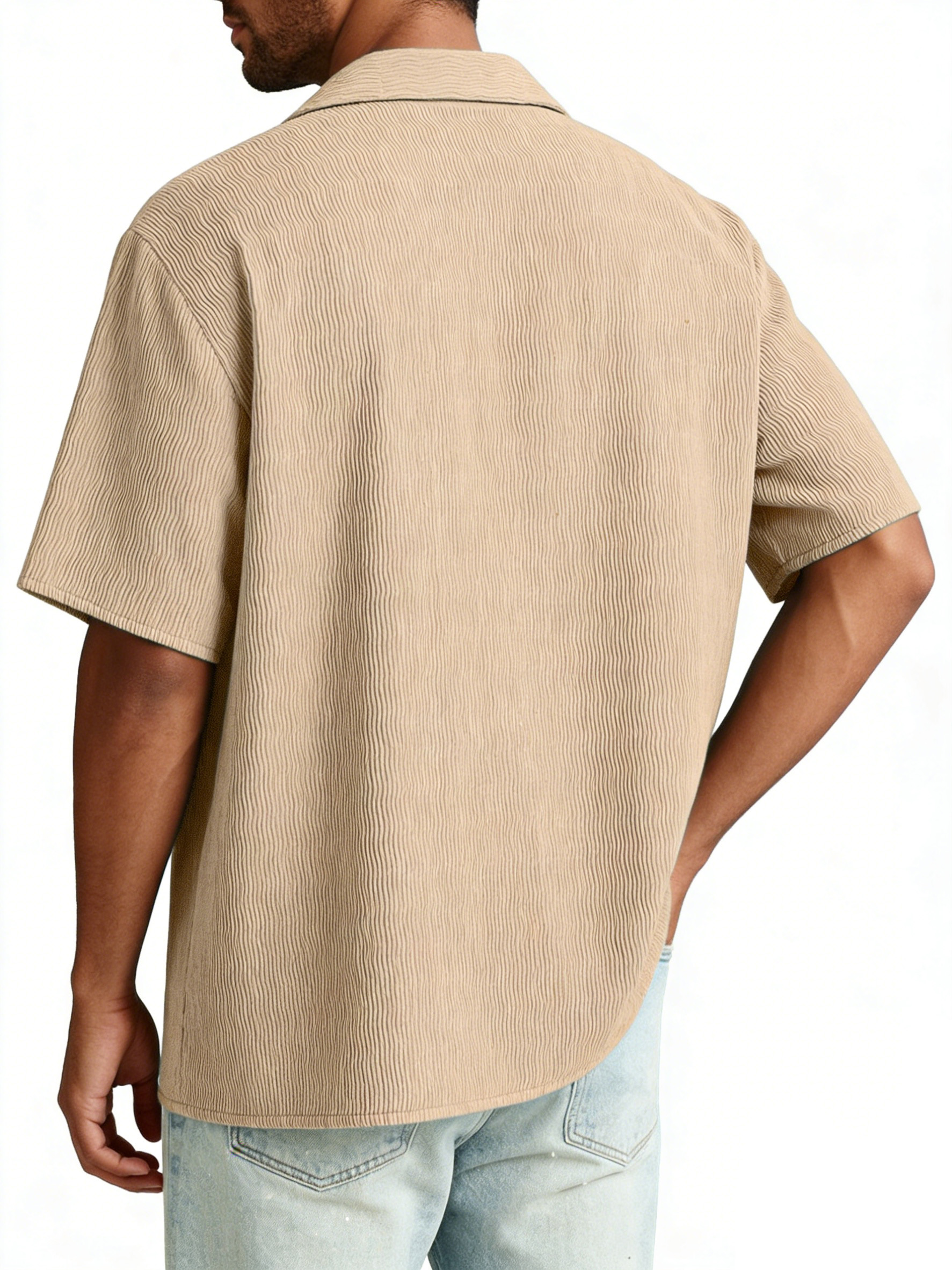 Men's Casual Vacation Breathable And Comfortable Vertical Striped Short-sleeved Shirt