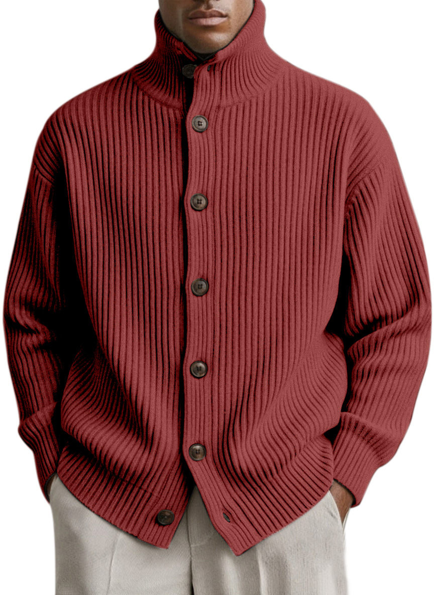 Men's Simple And Fashionable Vertical Pit Strip High Collar Button Cardigan Jacket