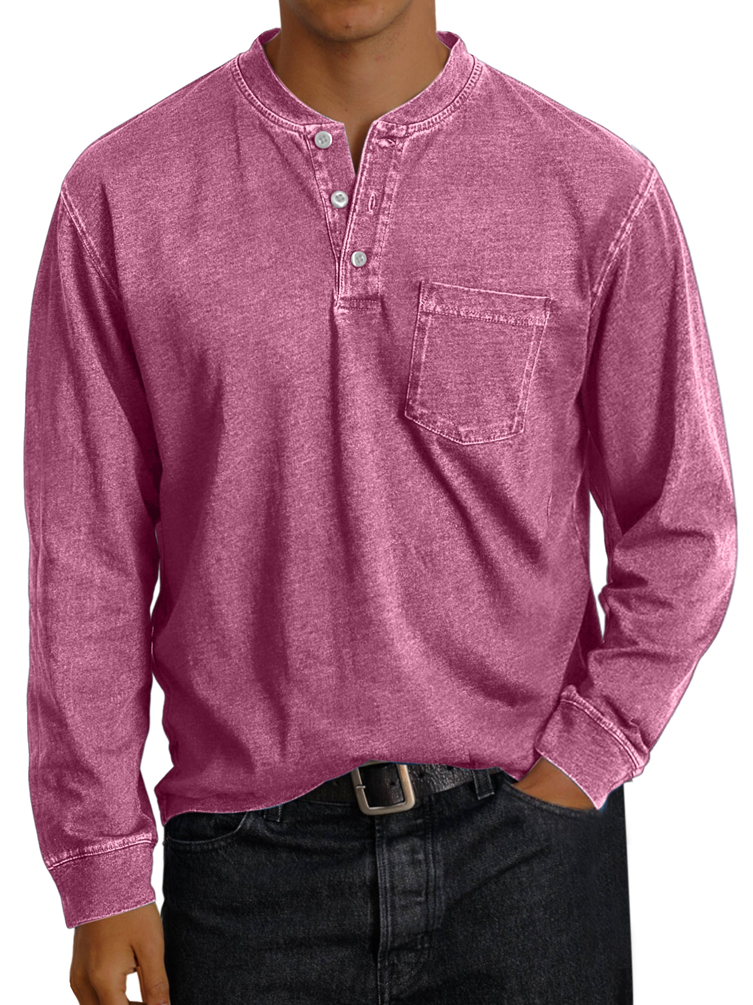 Men's Vintage Solid Color Pocket Button Henley Shirt