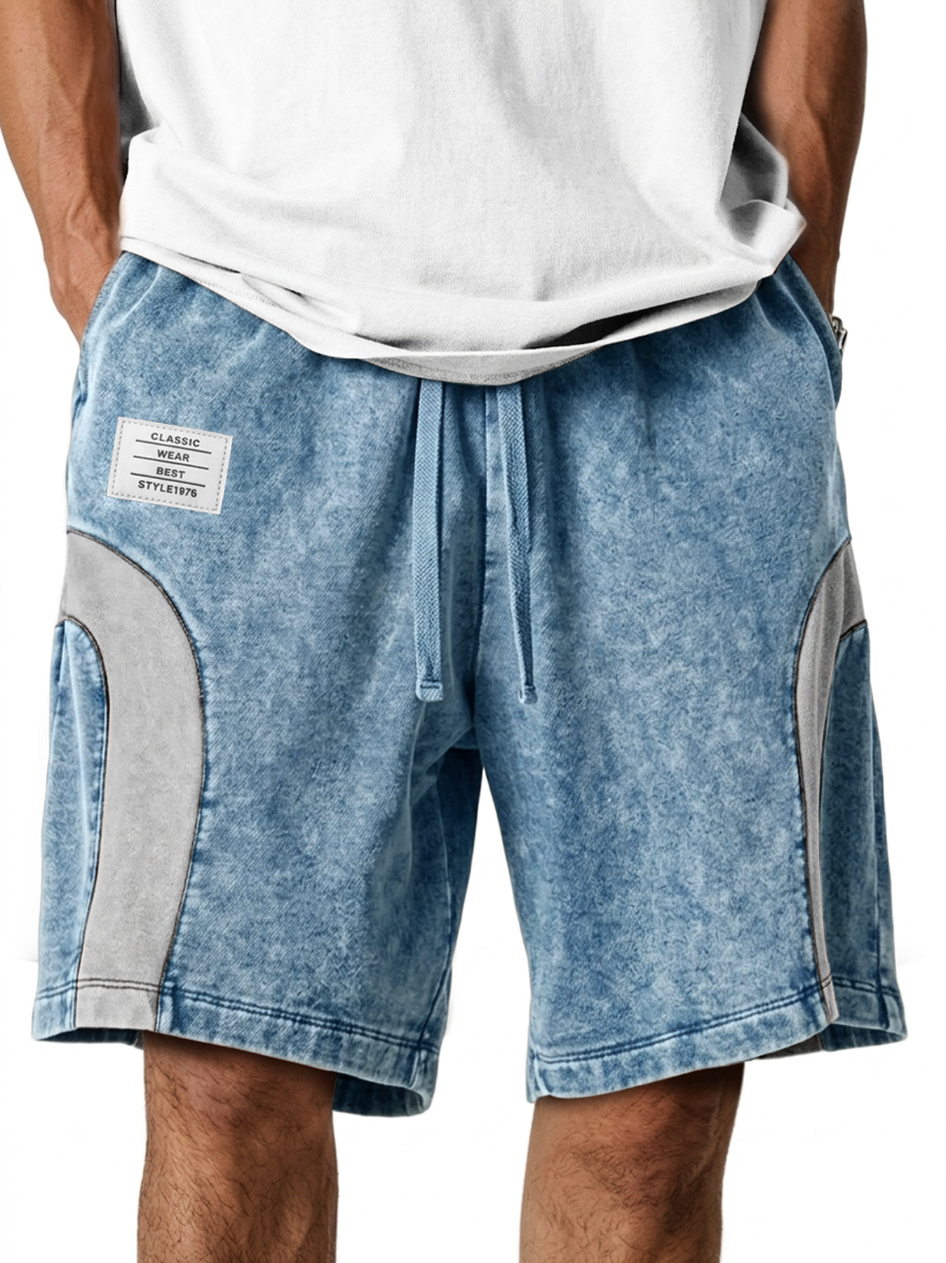 Men's Retro Deconstructed Patchwork Embroidered Logo Casual Comfort Shorts
