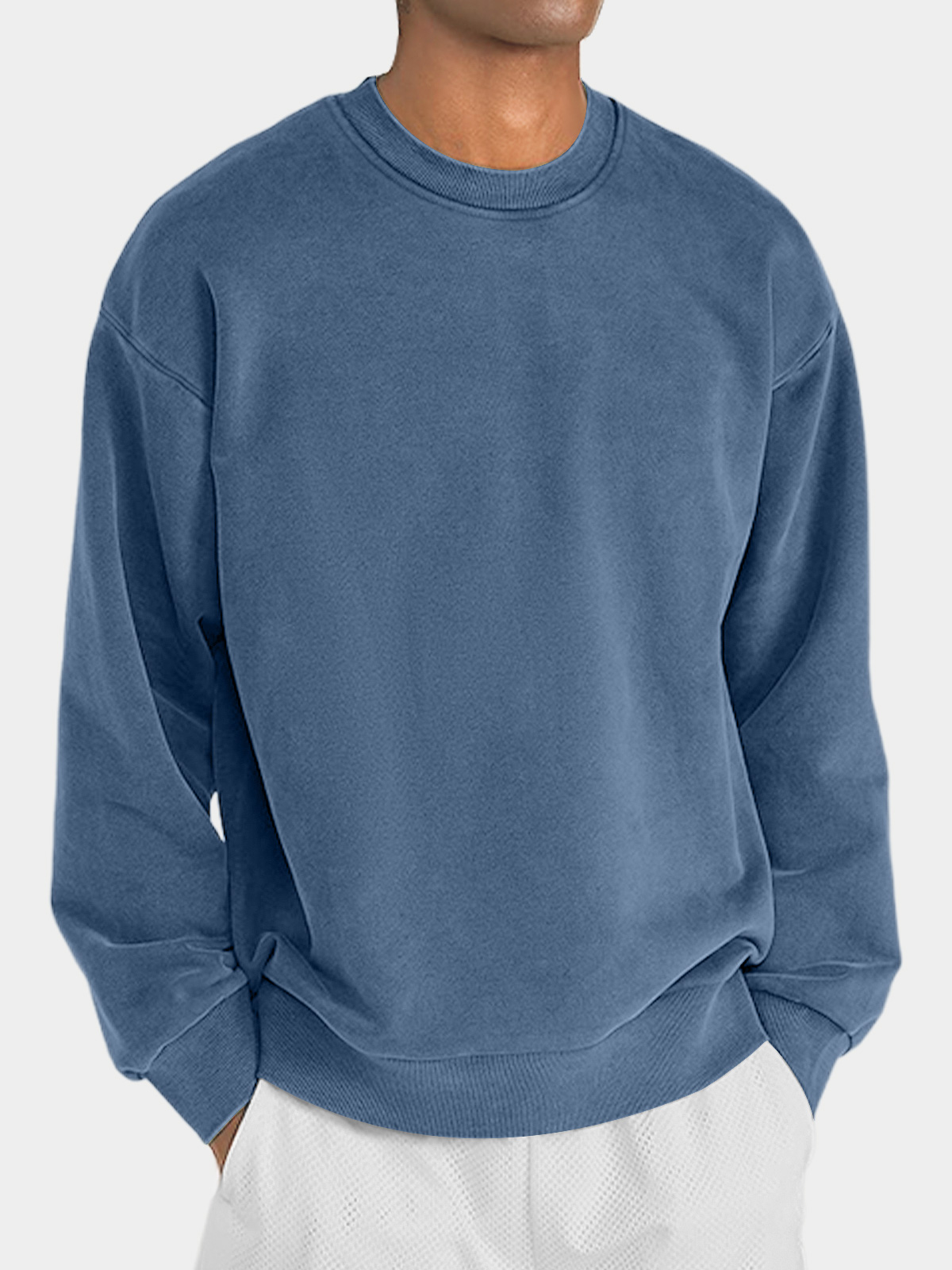 Men's round neck solid color casual and comfortable long-sleeved sweatshirt