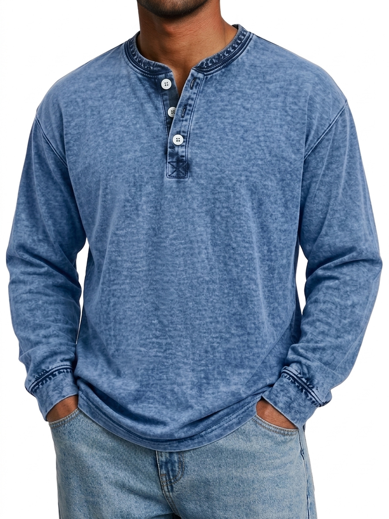 Men's Vintage Comfortable Casual Long-Sleeve Henley Shirt