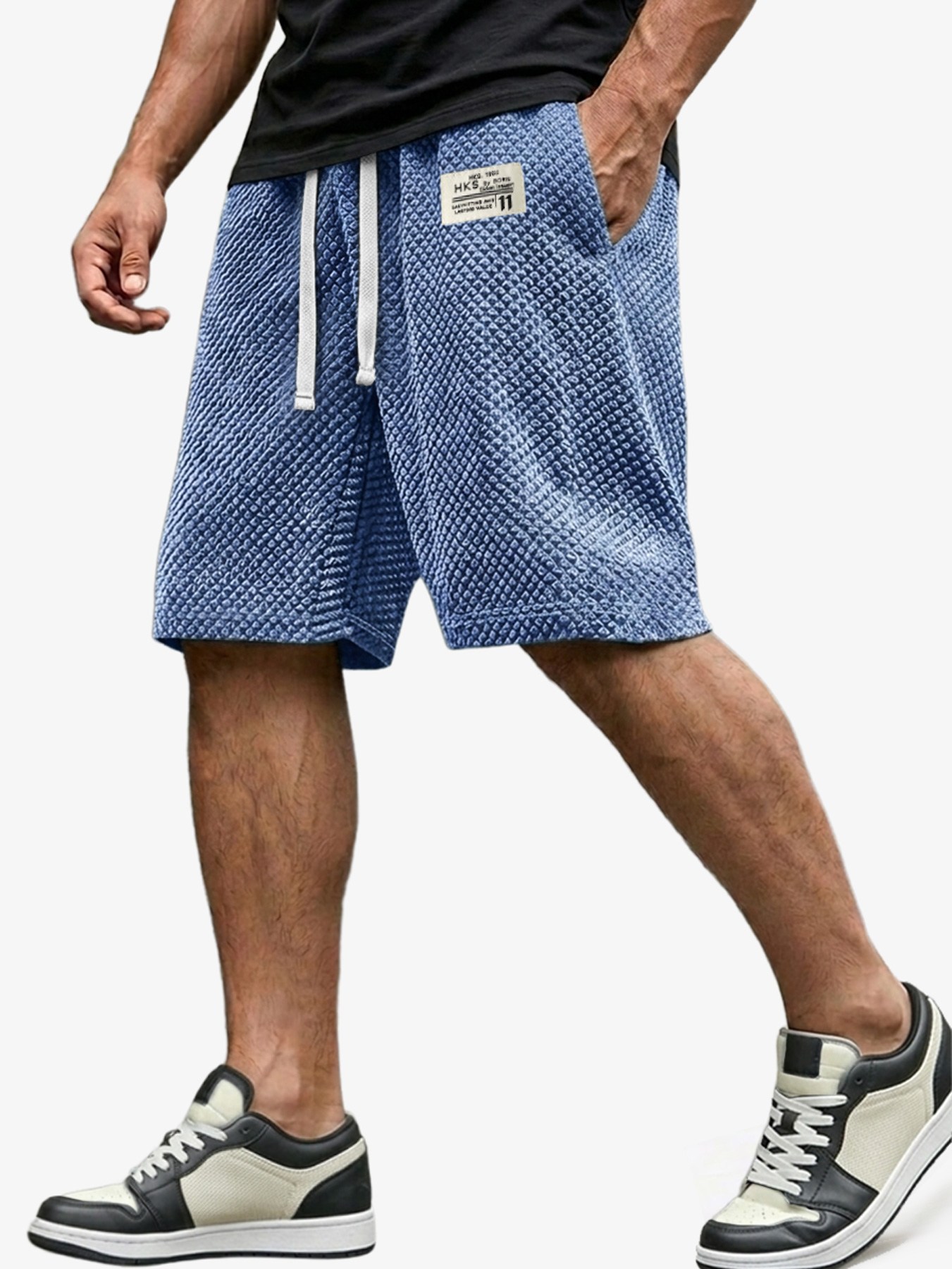 Men's Casual Loose-fitting Shorts With Textured Embroidered Logo