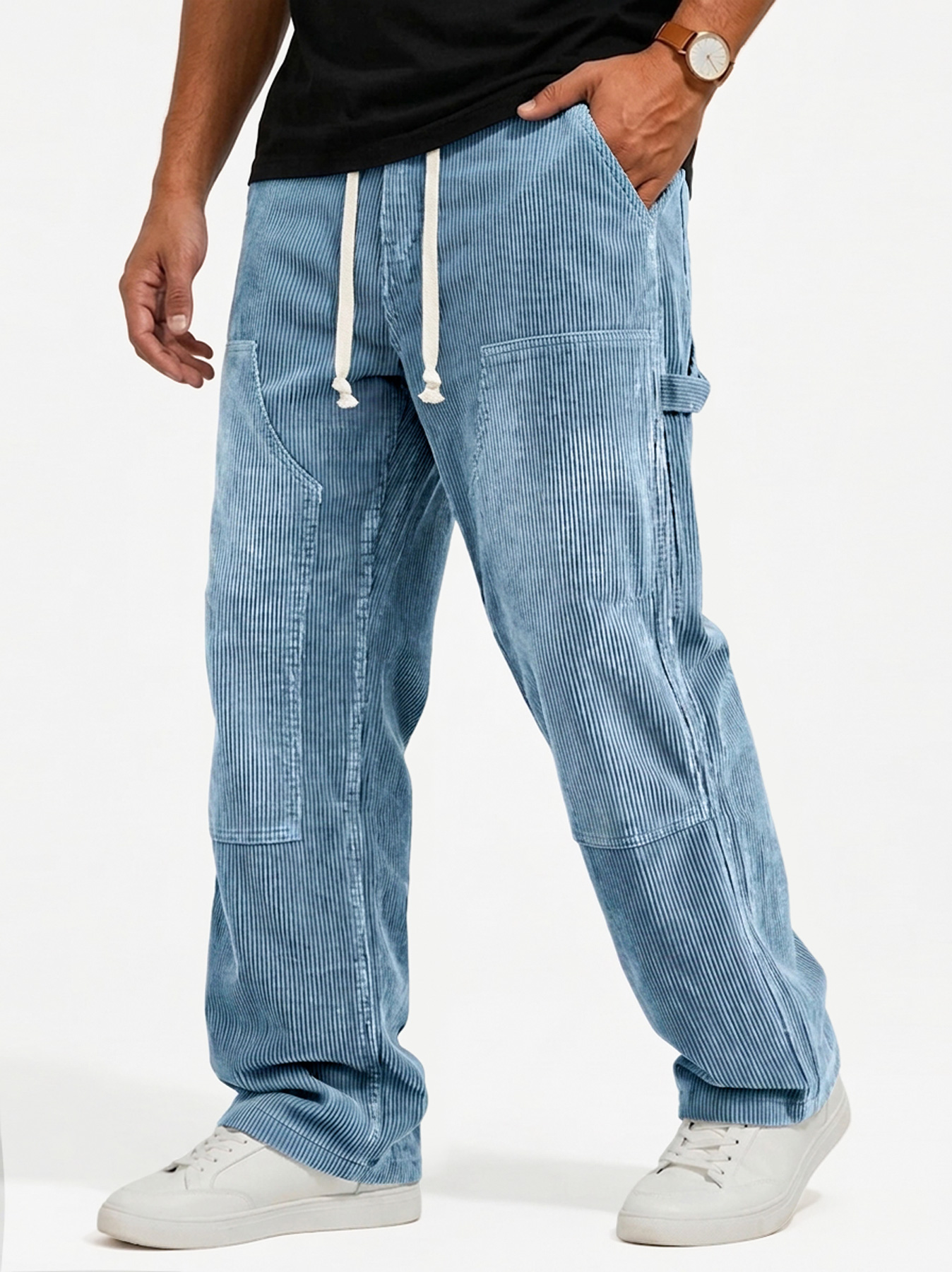 Men's Stylish Corduroy Cargo Trousers with Multiple Pockets