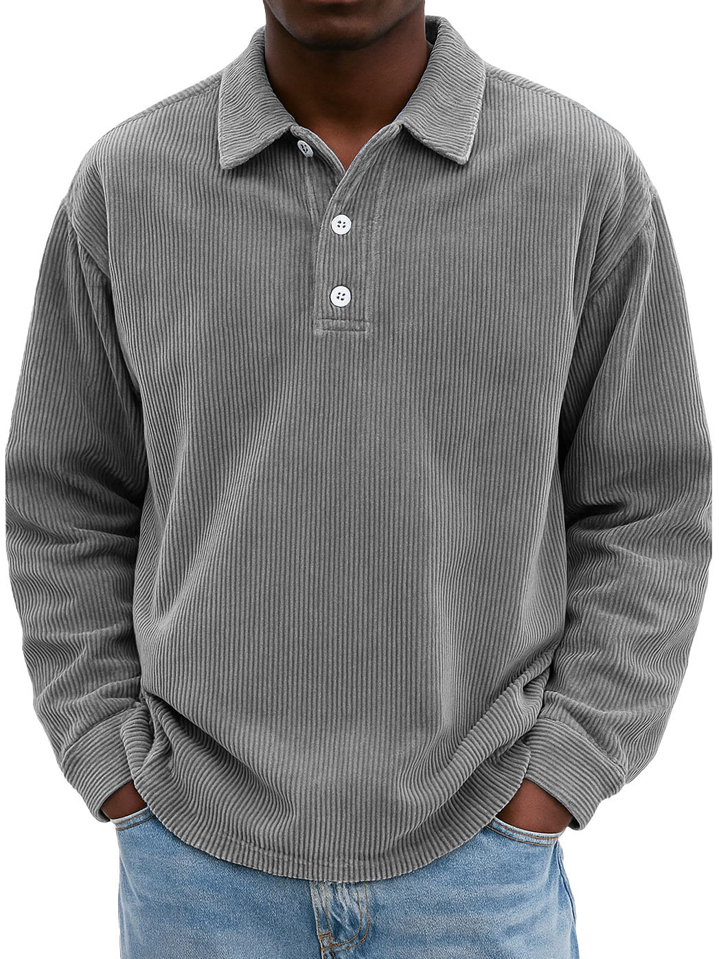Men's Stylish Retro Casual Corduroy Lapel Long-sleeved Polo Shirt 