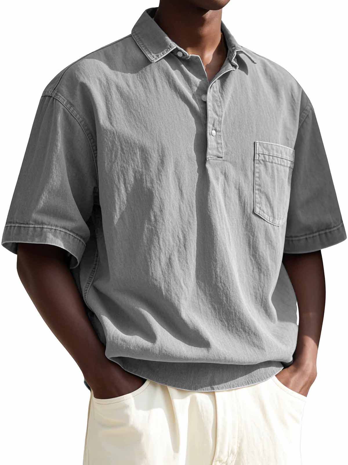 Men's Fashion Vintage Lapel Pocket Short Sleeve Polo Shirt