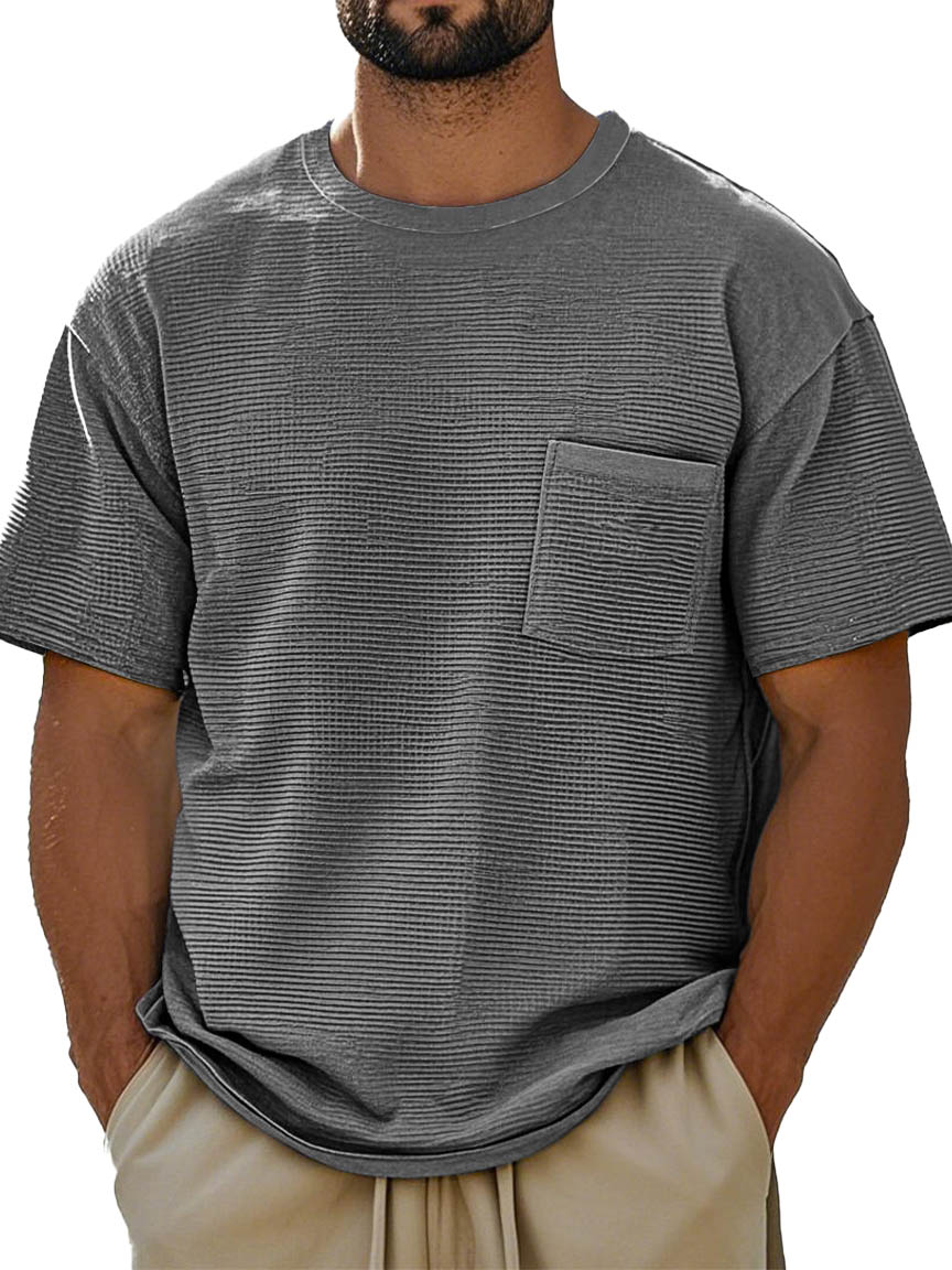 Men's Fashion Retro Texture Fabric Pocket Short-sleeved T-shirt