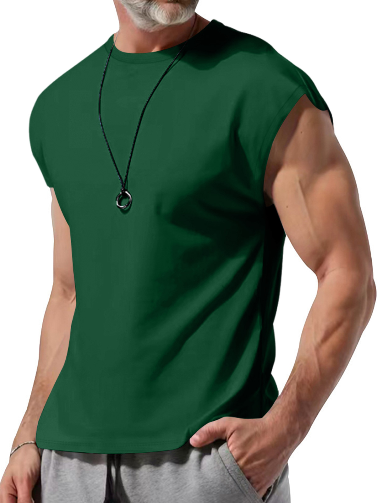 Men's Summer Hawaiian Cotton Round Neck Solid Color Sleeveless Tank Top T-Shirt