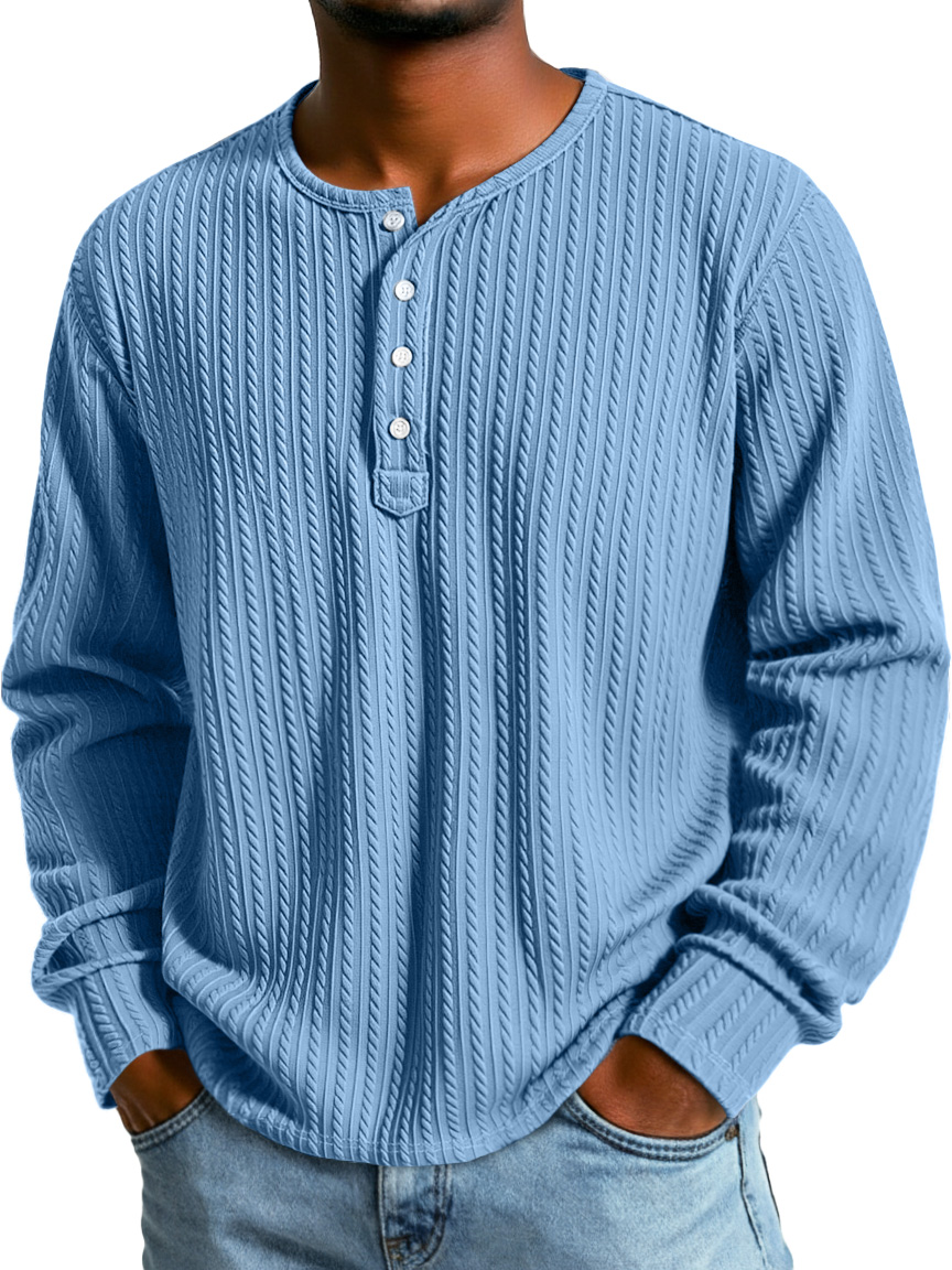 Men's Simple Texture Casual Button-down Long-sleeved Loose Henley Shirt