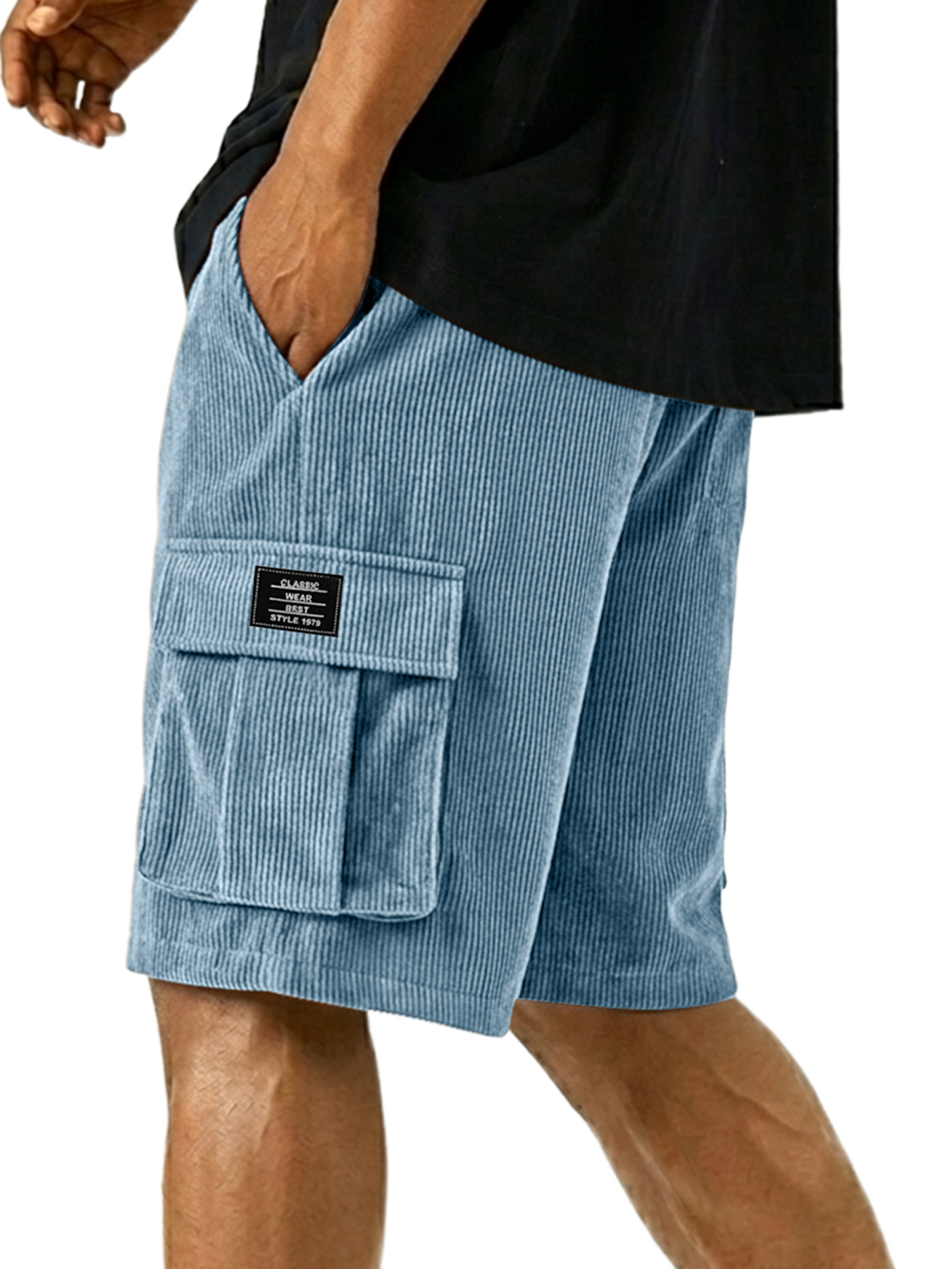 Men's Casual Corduroy Multi-pocket Embroidered Logo Cargo Shorts
