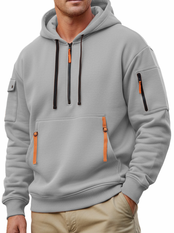 Men's Casual Sportswear Hoodie With Multiple Zipper Pockets