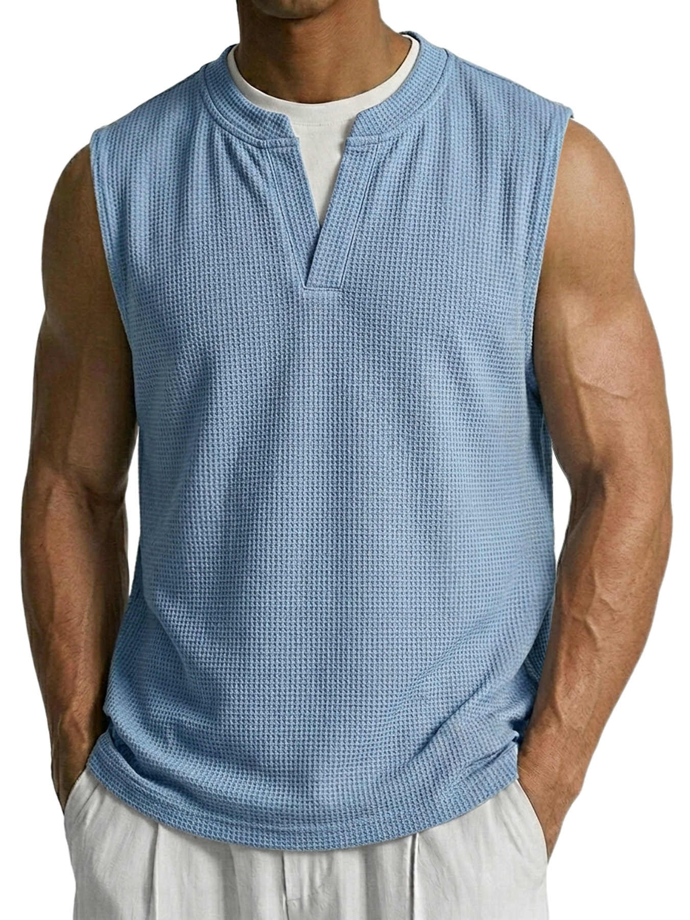 Men's Waffle-knit Faux Two-piece Casual Comfortable Sleeveless Vest