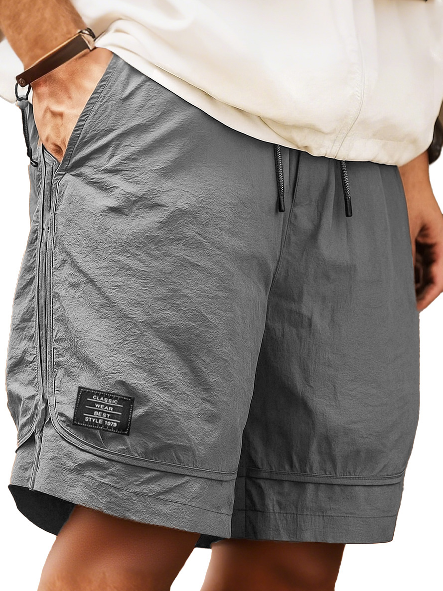 Men's Retro Outdoor Workwear Sports Quick-drying Embroidered Logo Elastic Waist Drawstring Pocket Shorts 