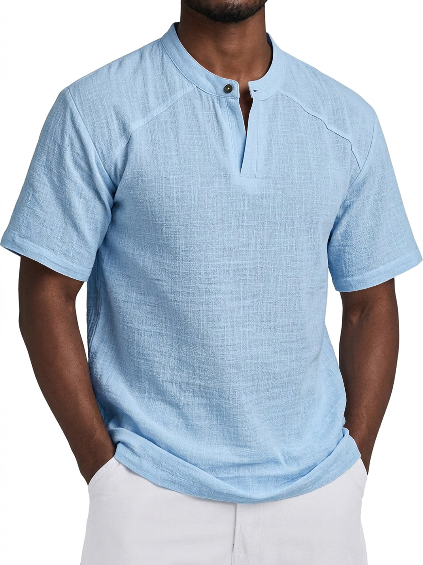 Men's Comfortable Cotton Linen Raglan Casual Short-Sleeve Henley Shirt