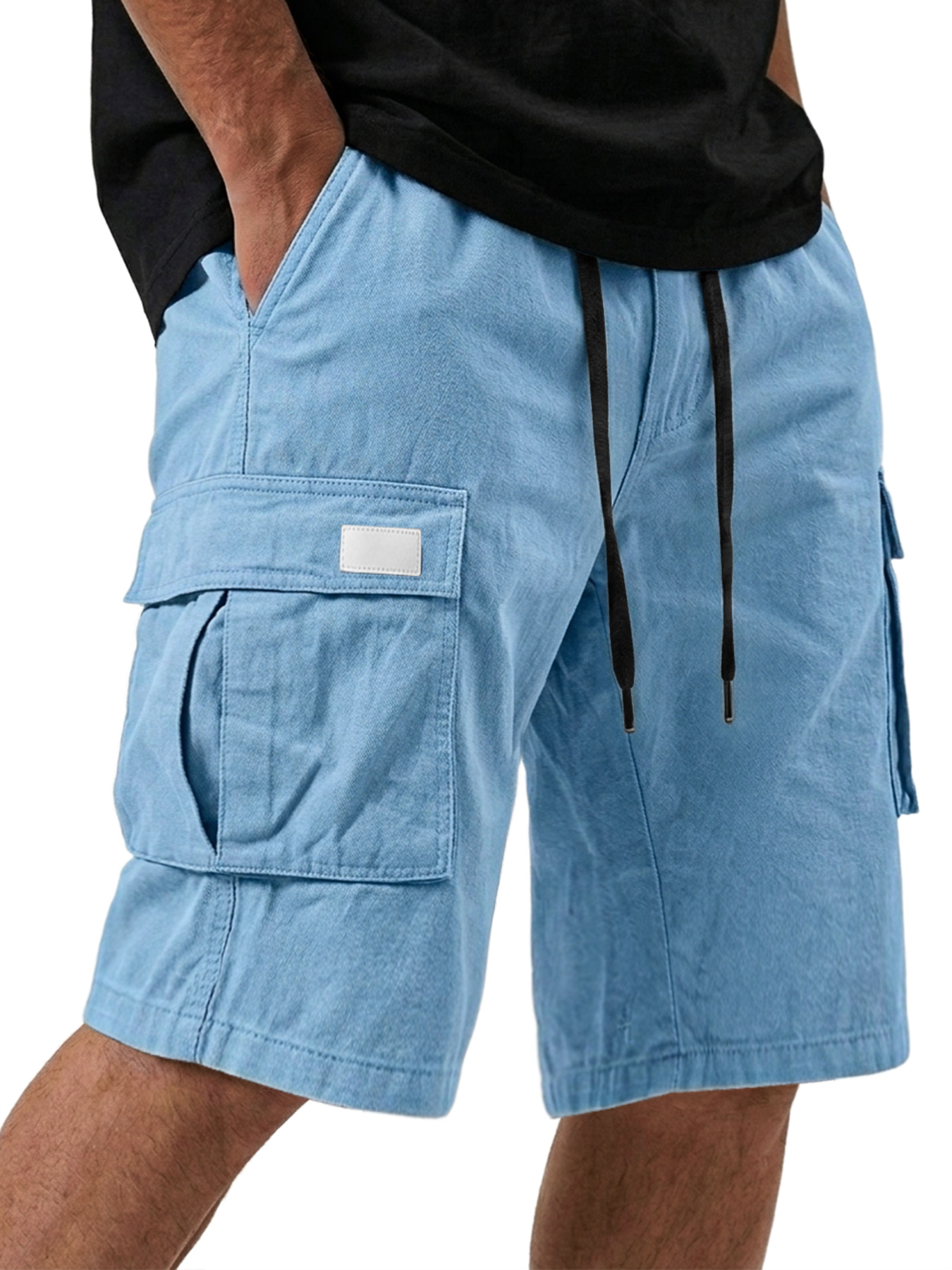 Men's Pure Cotton Multi-pocket Embroidered Leather Label Casual Work Shorts