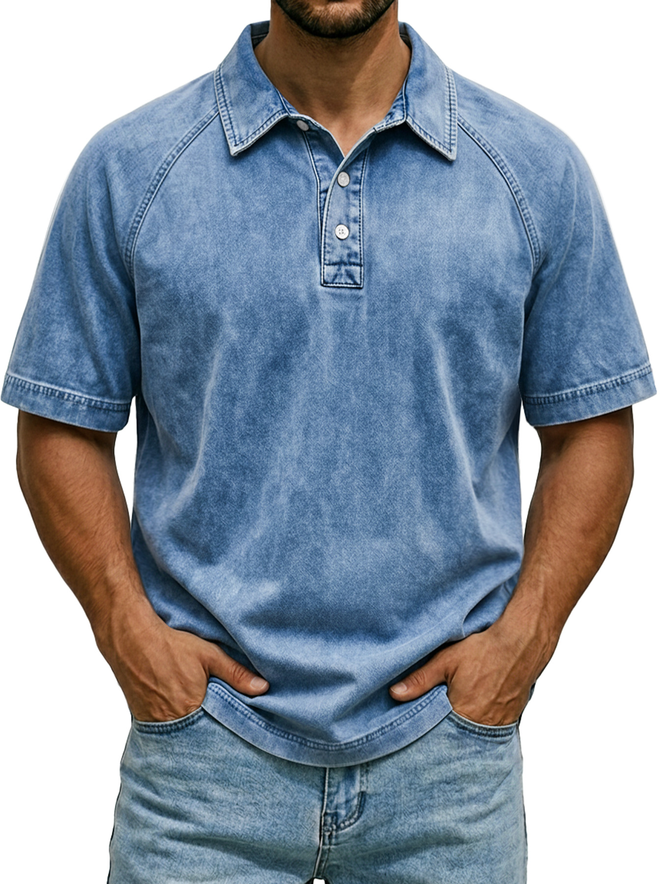 Men's Retro Raglan Collar Button Casual Short-Sleeve Polo Shirt