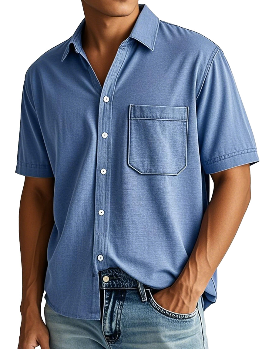 Men's Fashion Casual Lapel Pocket Short-sleeved Shirt