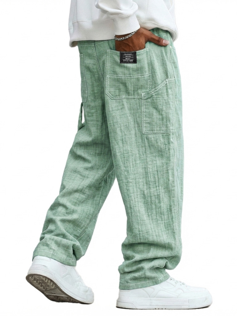 Men's Casual Linen Multi-Pocket Loose Long Trousers