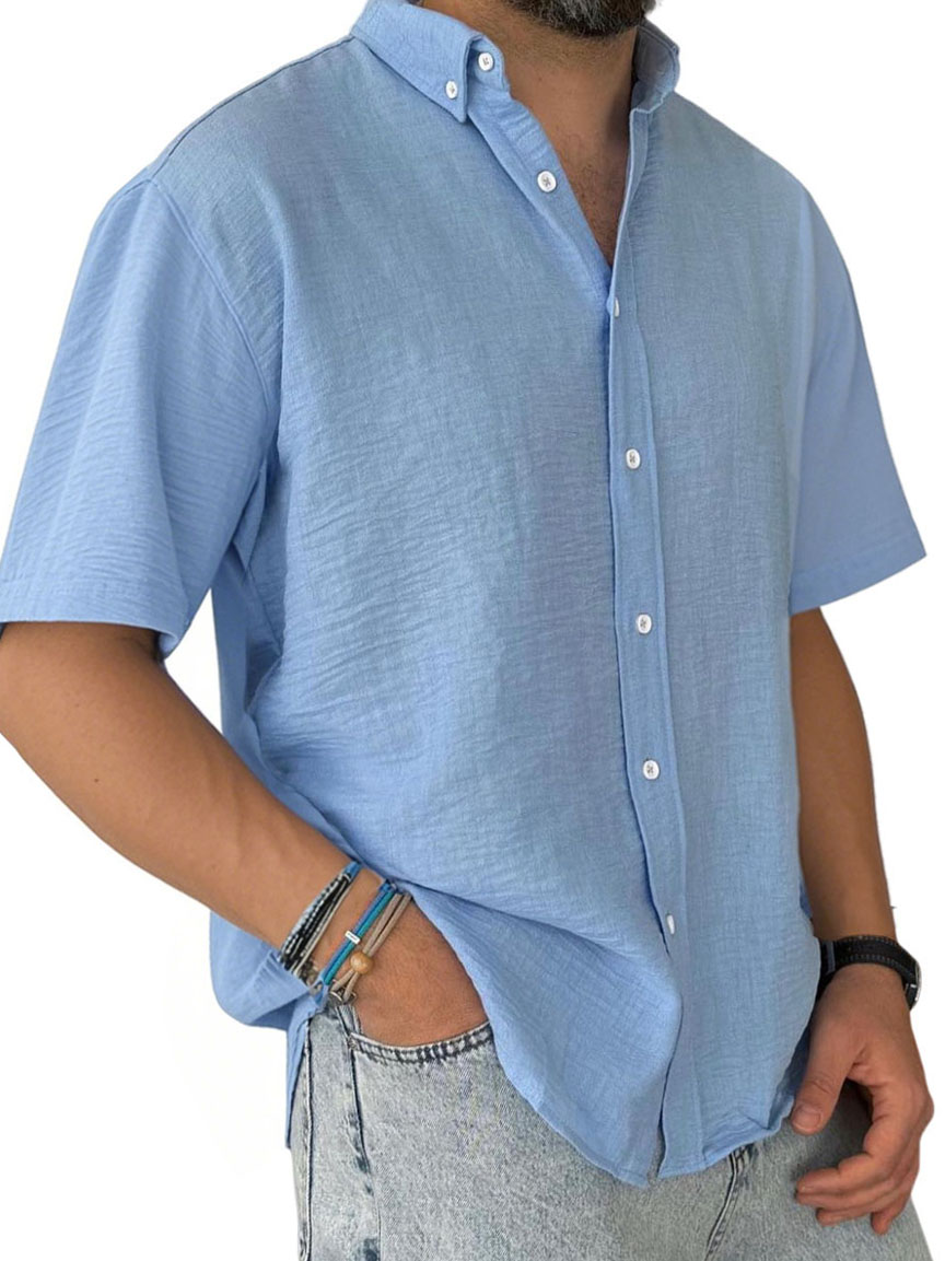 Men's Fashion Casual Pleated Fabric Short Sleeve Shirt