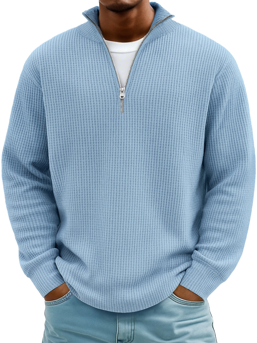 Men's Casual Simple Stand Collar Zipper Long Sleeve T-shirt