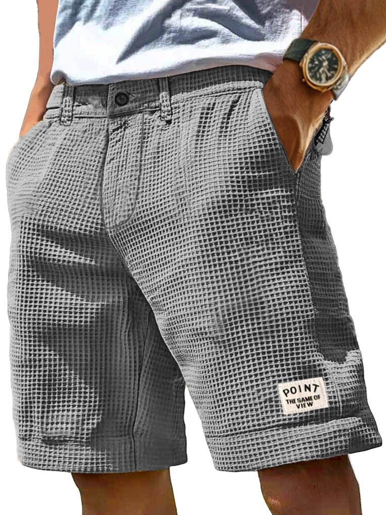 Men's Fashion Casual Waffle Fabric Pocket Embroidered Logo Shorts