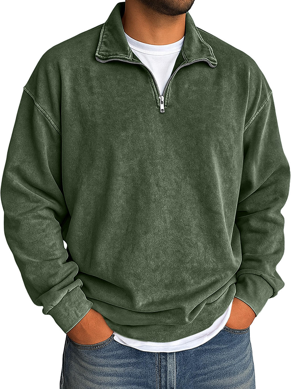 Men's Retro Daily Stand Up Collar Zipper Used Hoodie