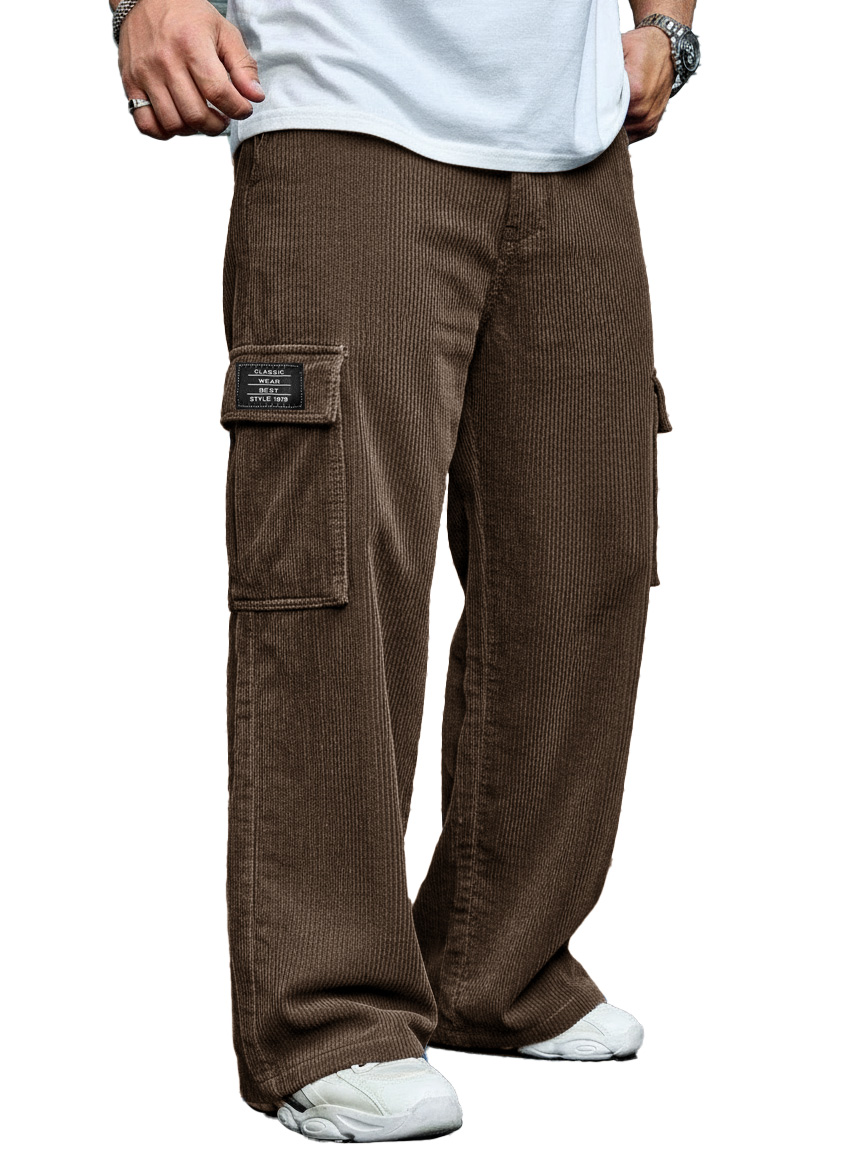 Men's Stylish Casual Corduroy Pocket Loose-fitting Work Trousers 