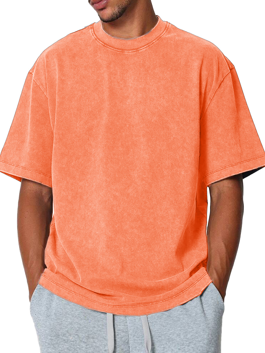 Men's Fashion Casual Retro Distressed Pure Cotton Round Neck Short-sleeved T-shirt 