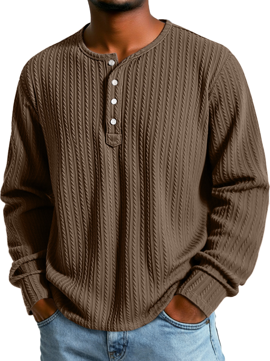 Men's Simple Texture Casual Button-down Long-sleeved Loose Henley Shirt