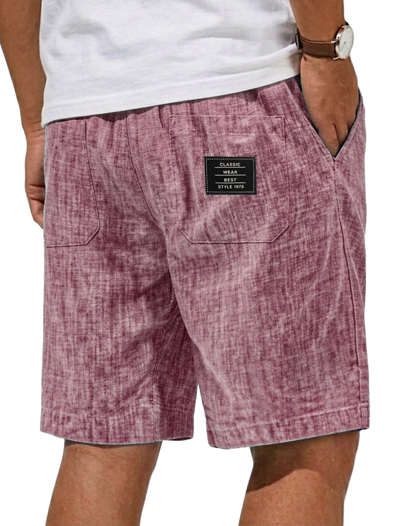 Men's Breathable Linen Embroidered Logo Casual Shorts